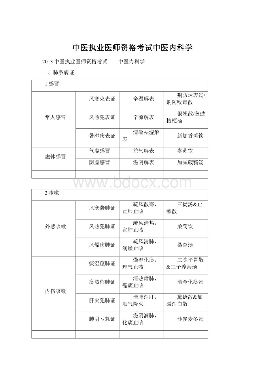 中医执业医师资格考试中医内科学Word格式.docx_第1页