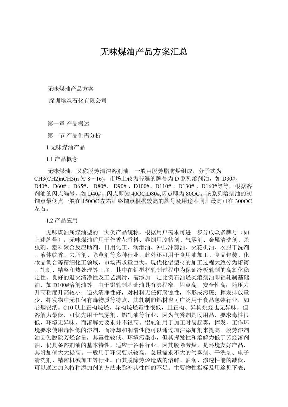 无味煤油产品方案汇总.docx_第1页