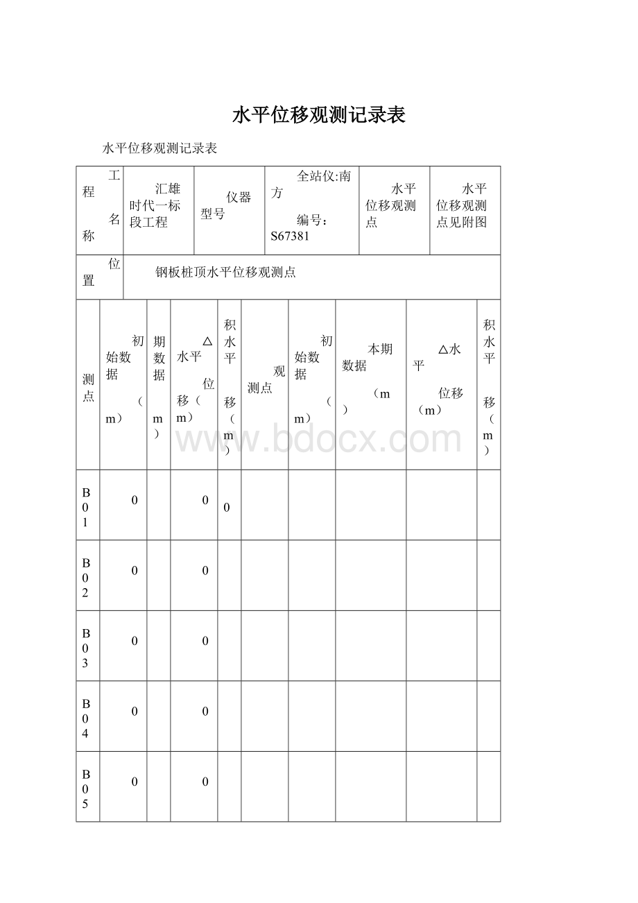 水平位移观测记录表Word文件下载.docx