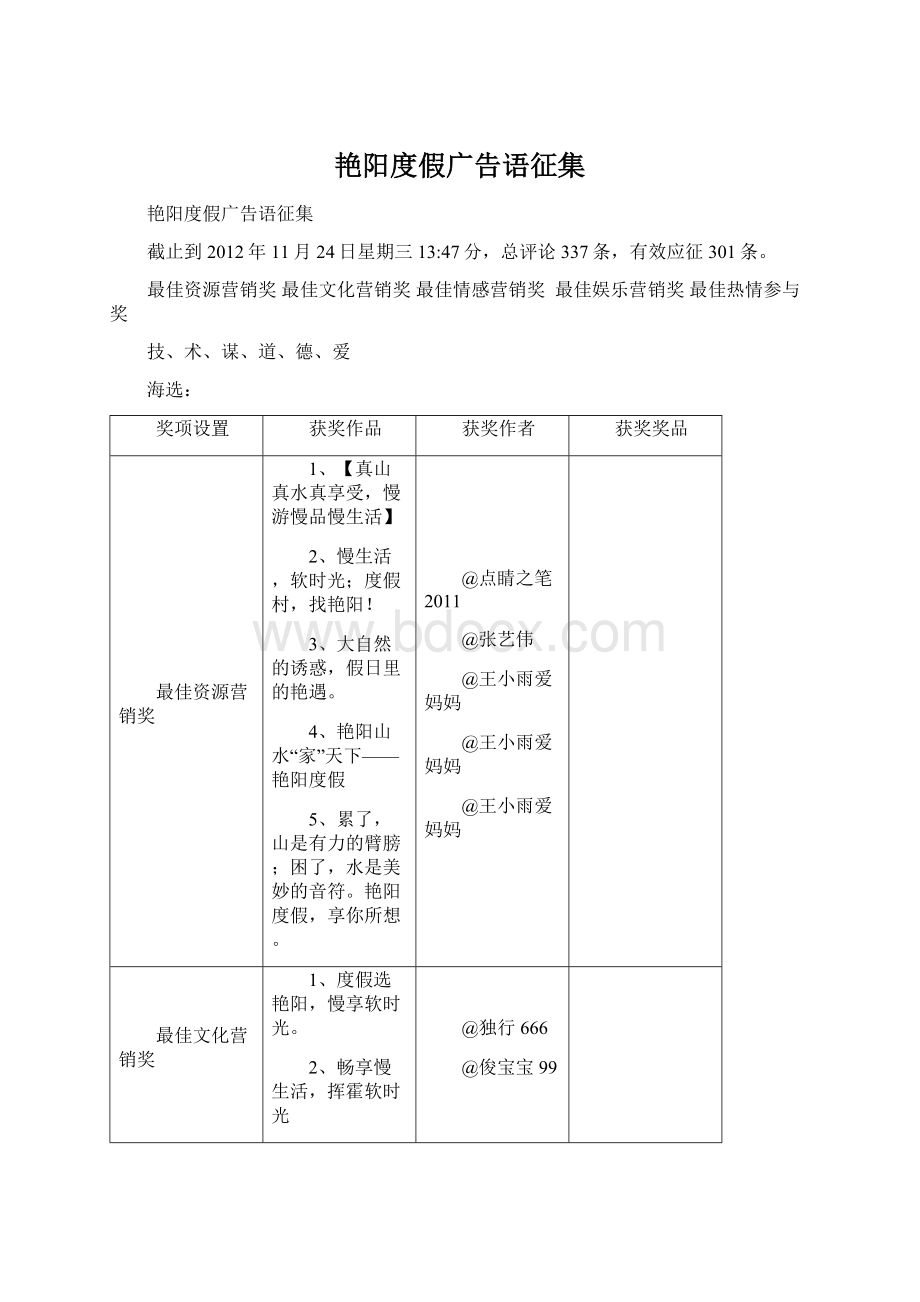 艳阳度假广告语征集.docx