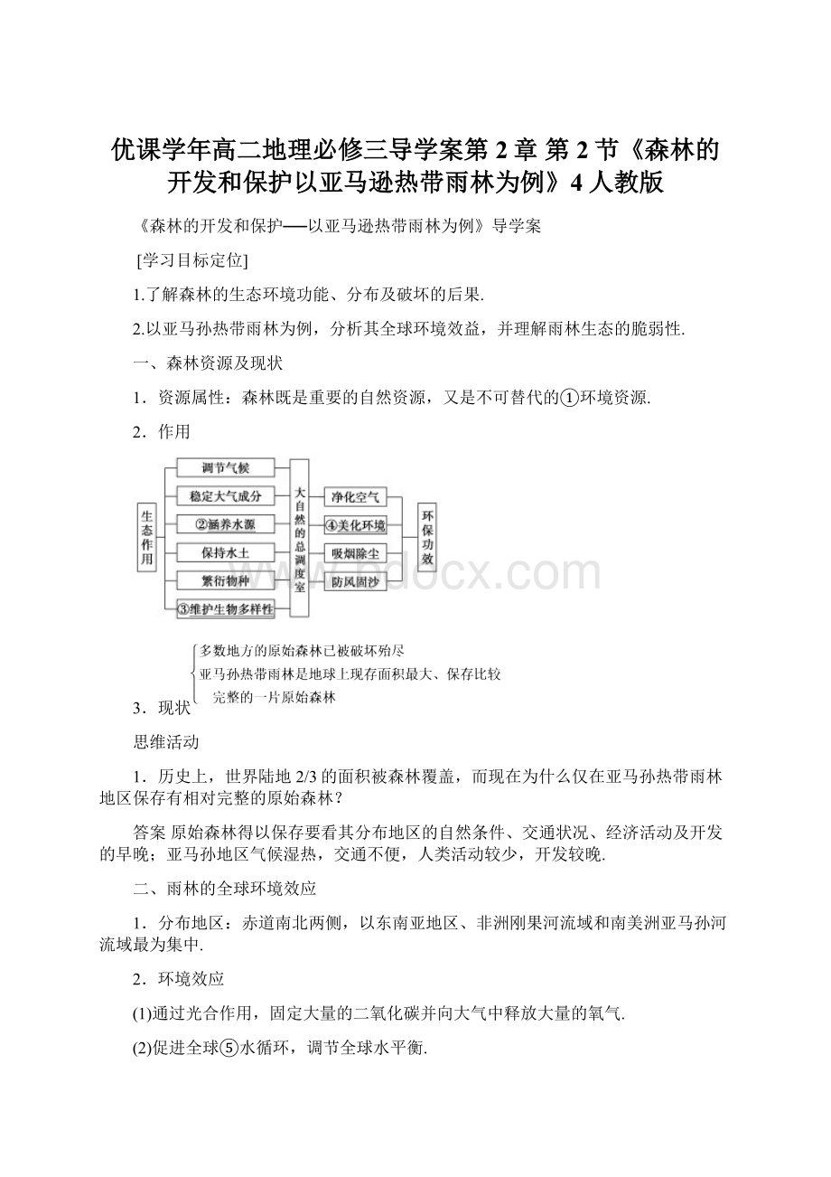 优课学年高二地理必修三导学案第2章 第2节《森林的开发和保护以亚马逊热带雨林为例》4人教版.docx_第1页