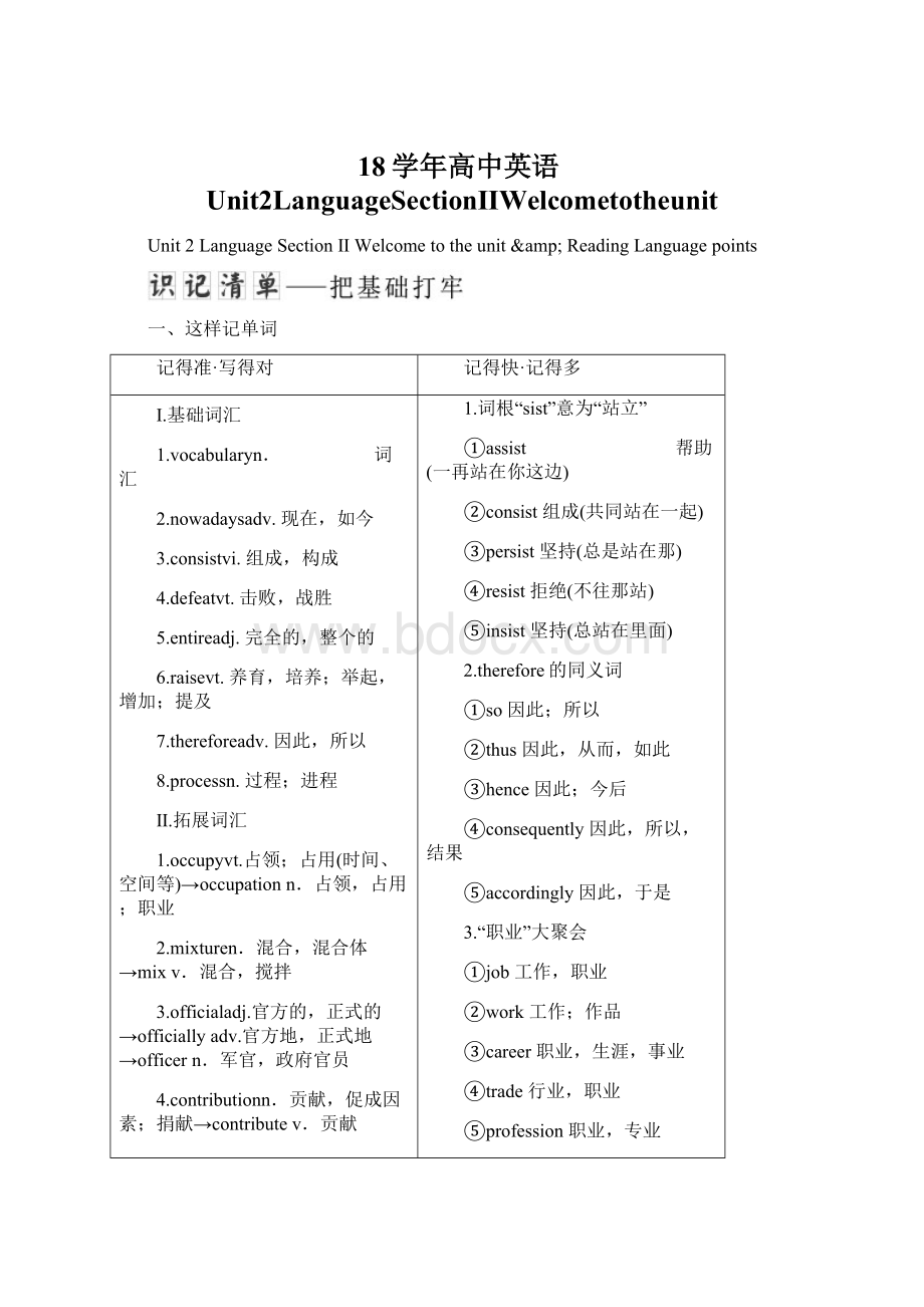 18学年高中英语Unit2LanguageSectionⅡWelcometotheunit.docx