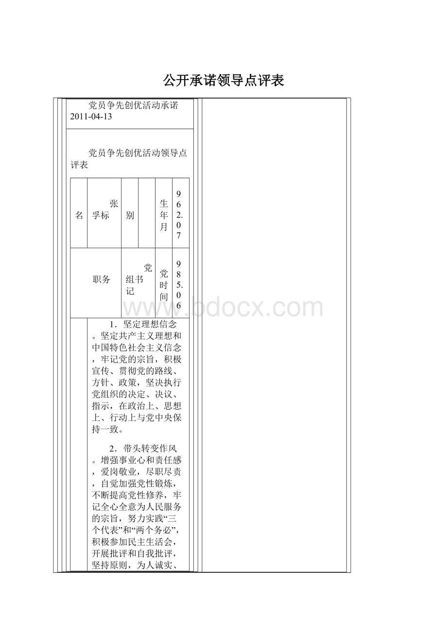 公开承诺领导点评表.docx