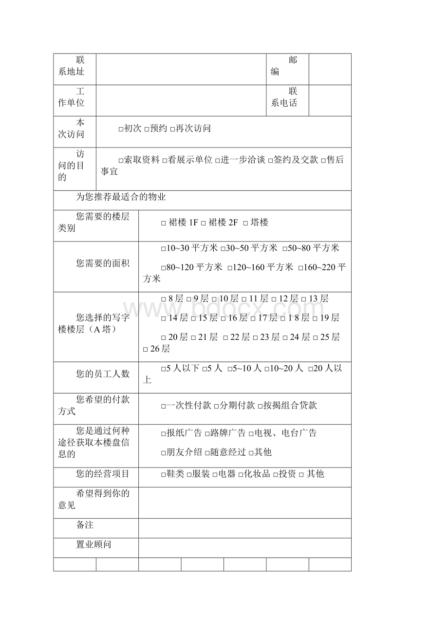 某房地产销售表格Word文档下载推荐.docx_第2页