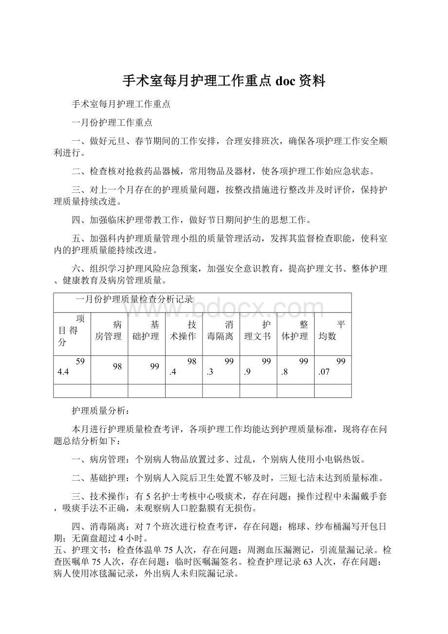 手术室每月护理工作重点doc资料.docx