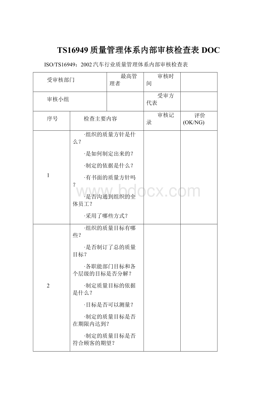 TS16949质量管理体系内部审核检查表DOC.docx_第1页