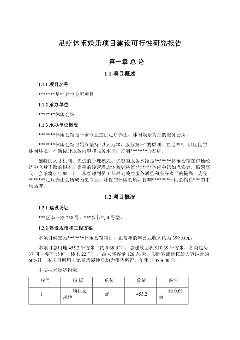 足疗休闲娱乐项目建设可行性研究报告.docx_第1页