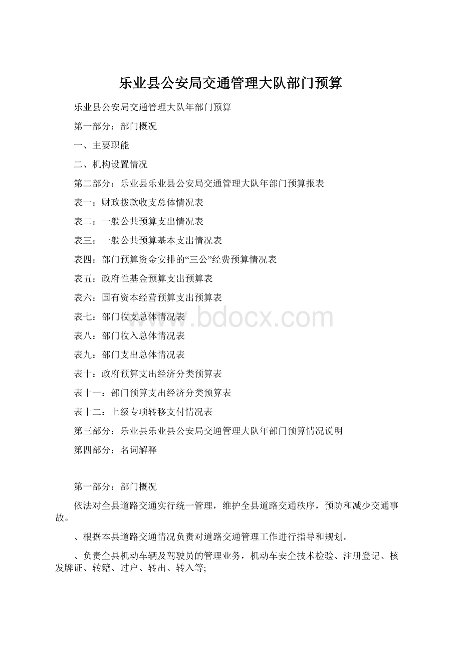 乐业县公安局交通管理大队部门预算Word文件下载.docx_第1页