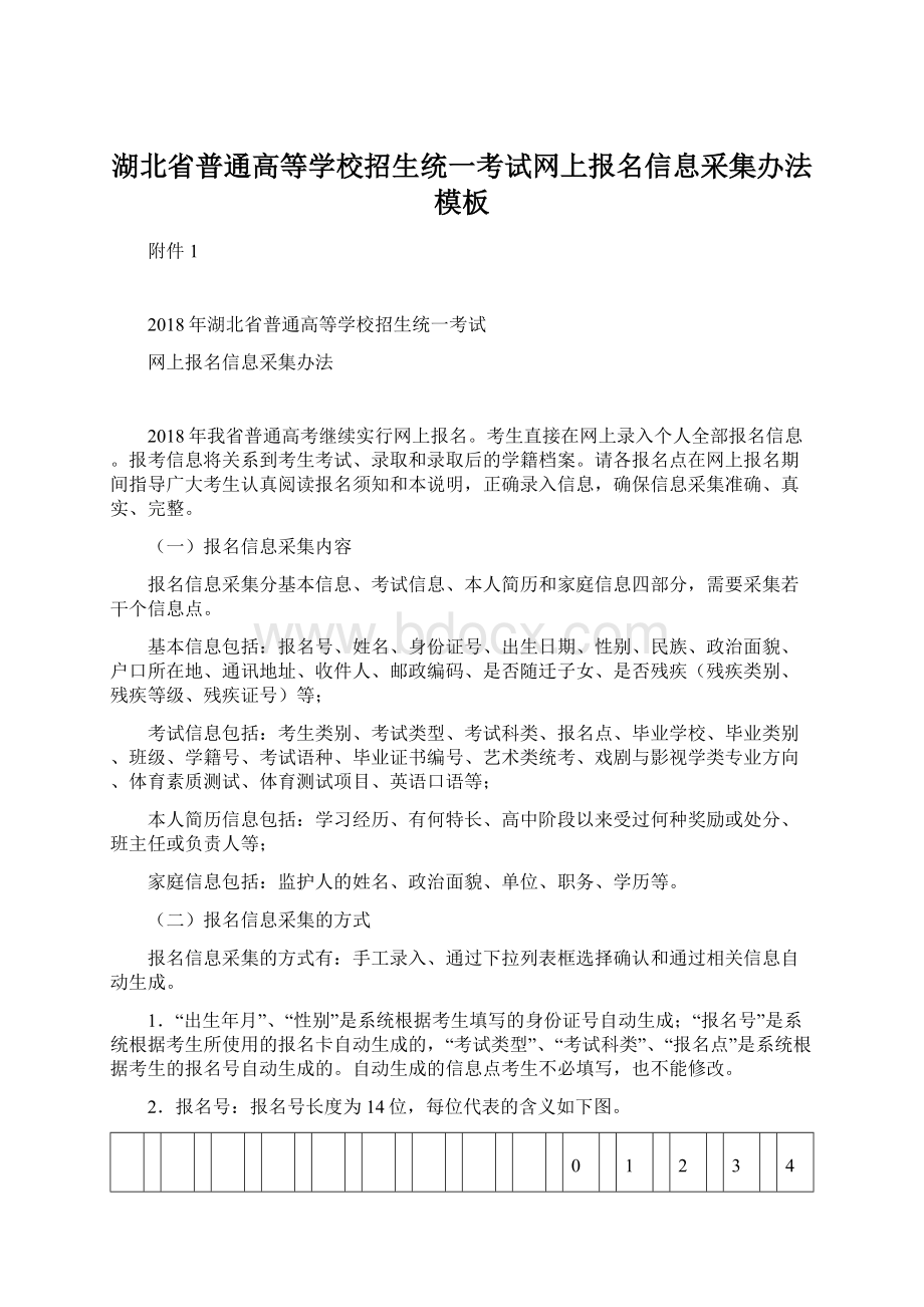 湖北省普通高等学校招生统一考试网上报名信息采集办法模板.docx_第1页