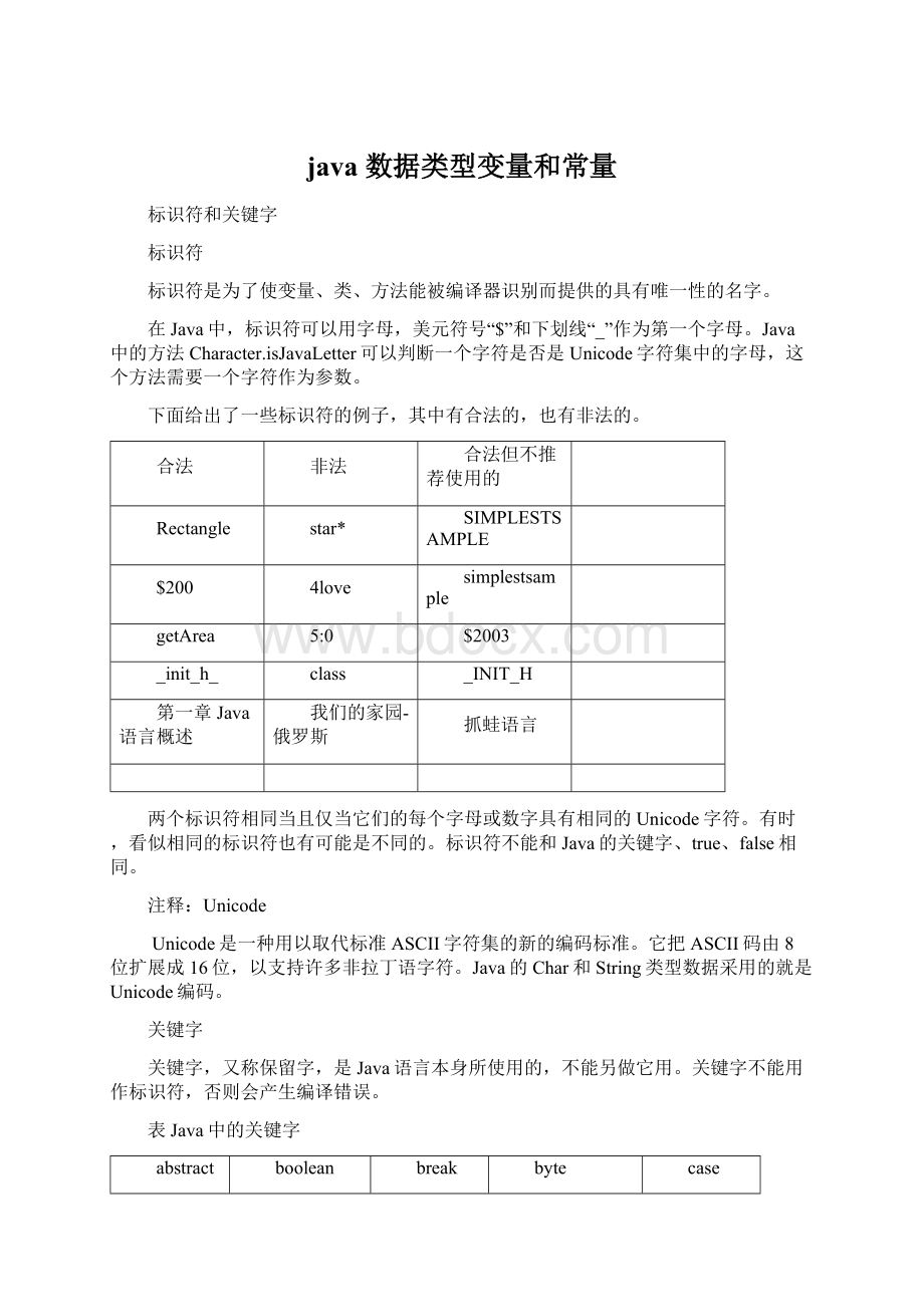 java 数据类型变量和常量文档格式.docx