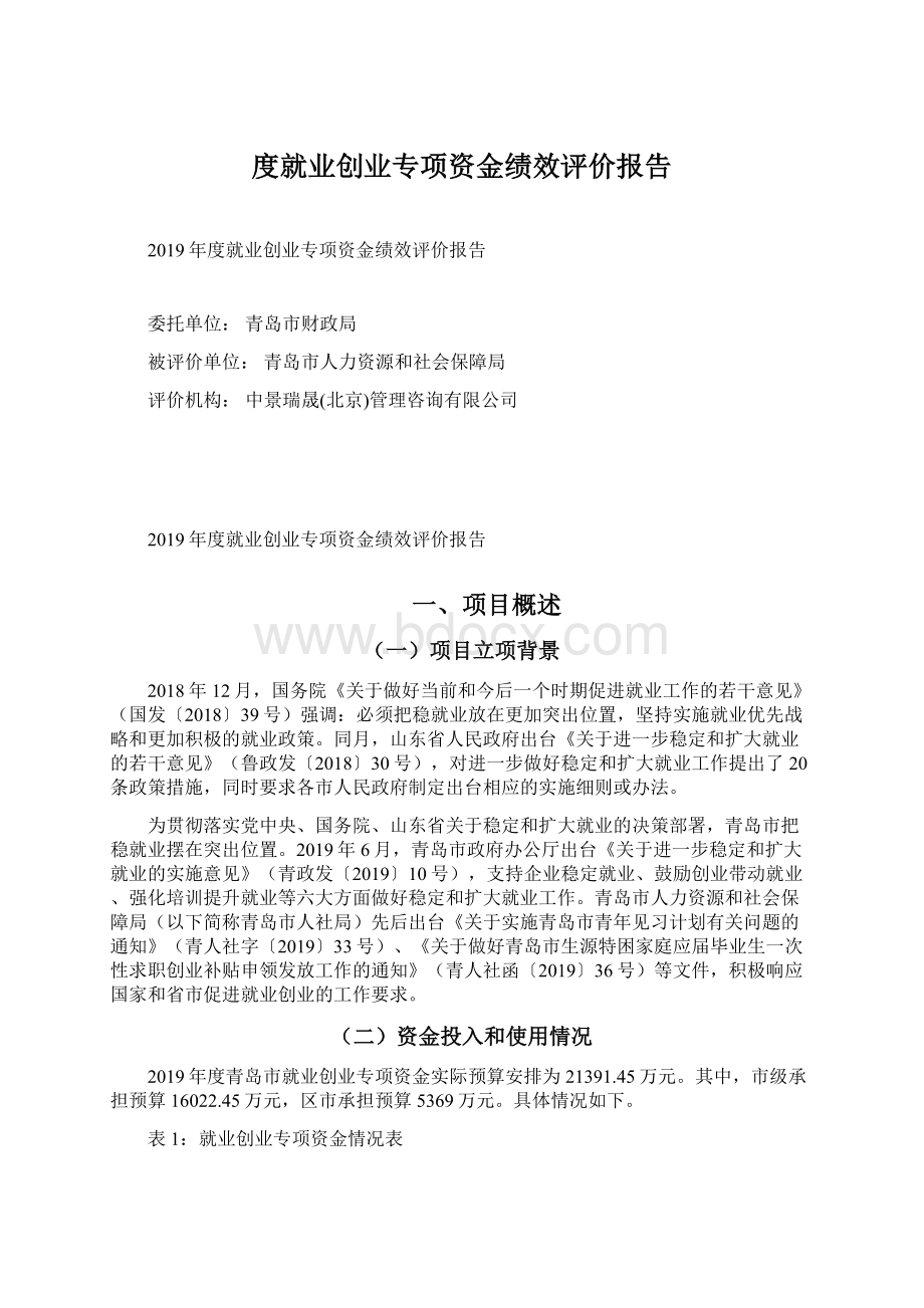 度就业创业专项资金绩效评价报告.docx