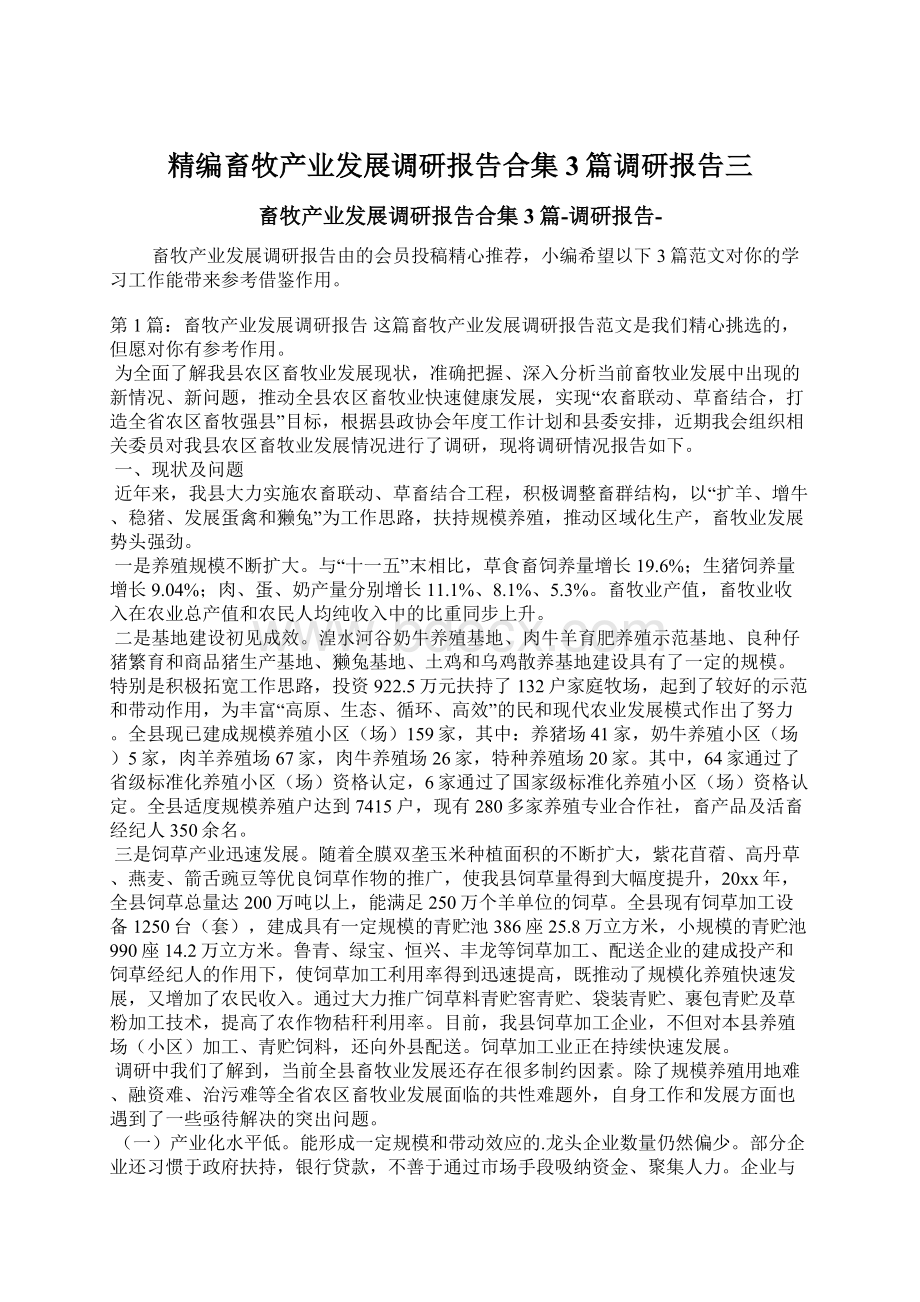 精编畜牧产业发展调研报告合集3篇调研报告三Word格式.docx