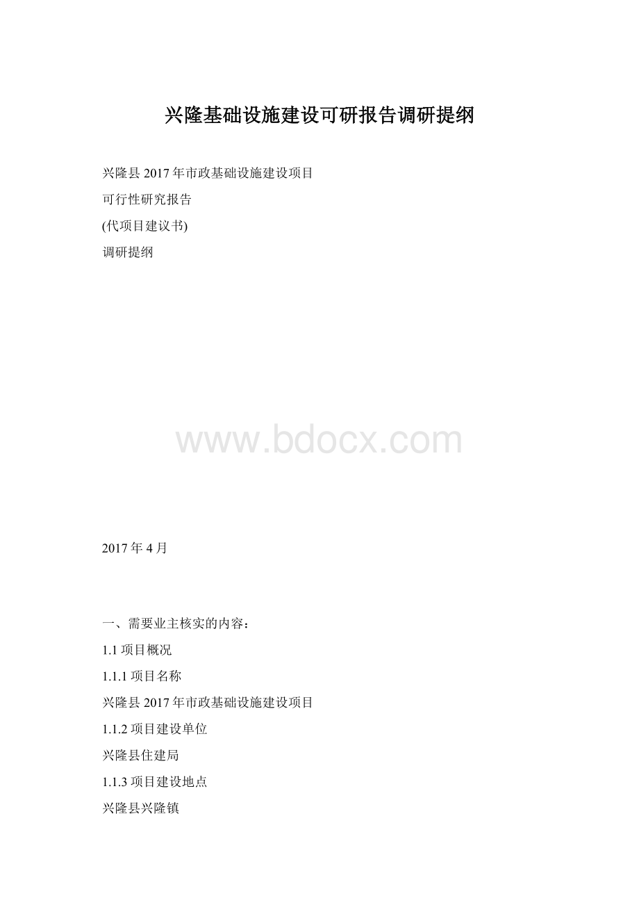 兴隆基础设施建设可研报告调研提纲Word文档格式.docx