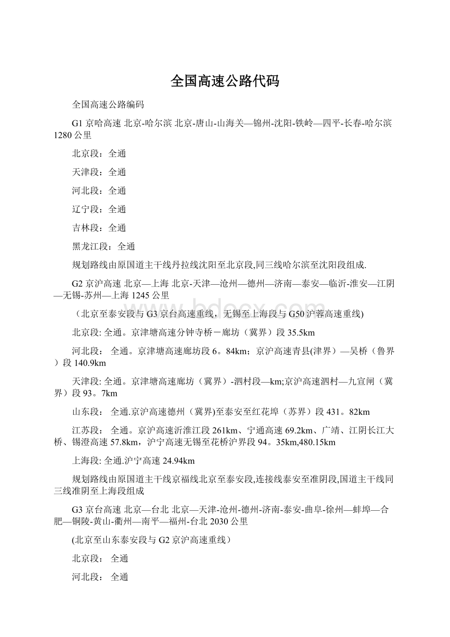 全国高速公路代码Word格式文档下载.docx_第1页