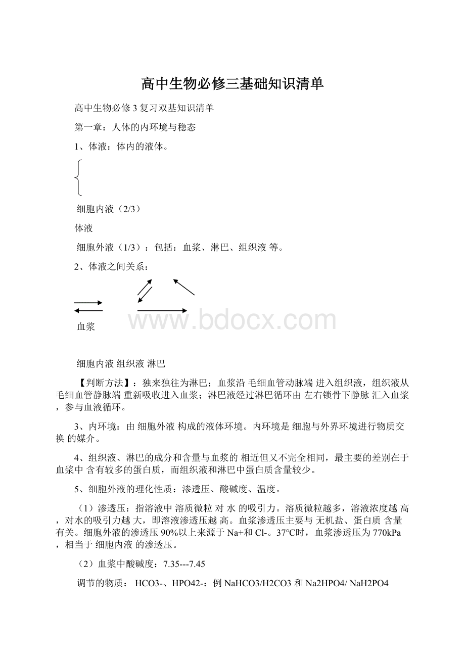 高中生物必修三基础知识清单Word文档格式.docx