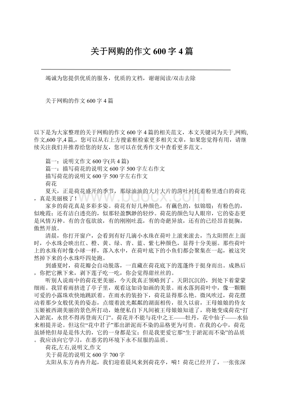 关于网购的作文600字4篇.docx_第1页