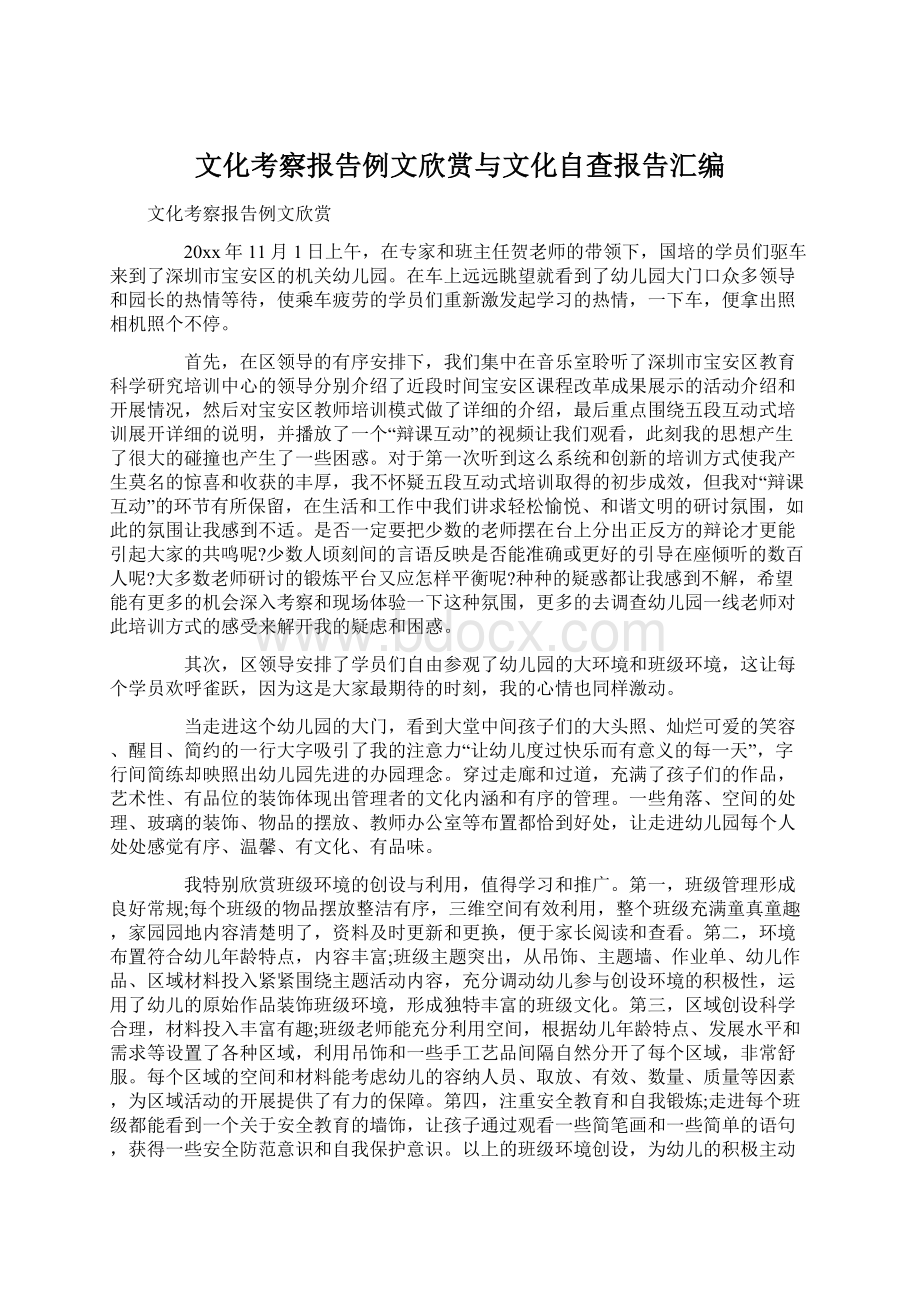 文化考察报告例文欣赏与文化自查报告汇编.docx_第1页