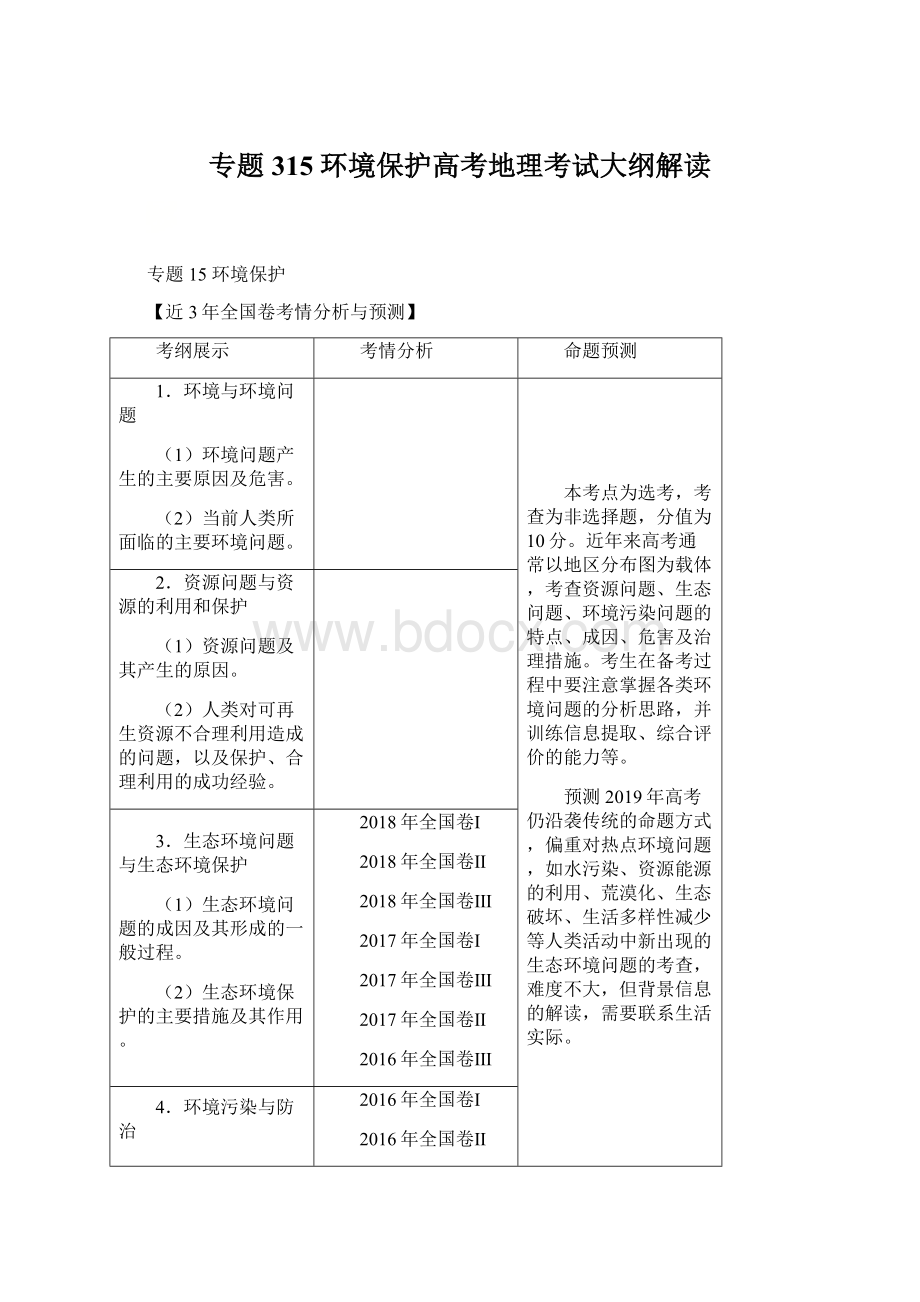 专题315 环境保护高考地理考试大纲解读.docx