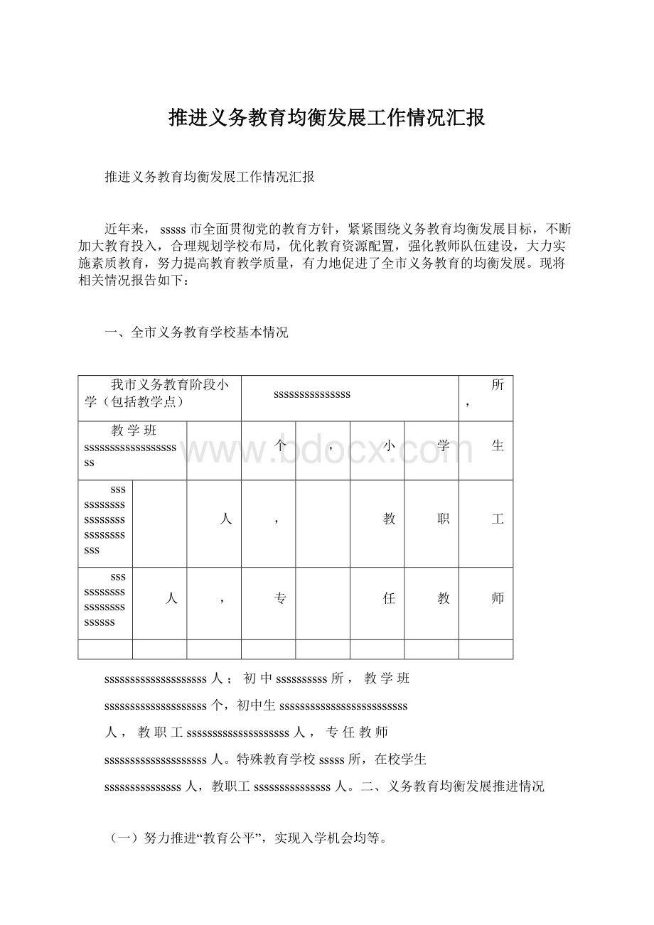 推进义务教育均衡发展工作情况汇报.docx