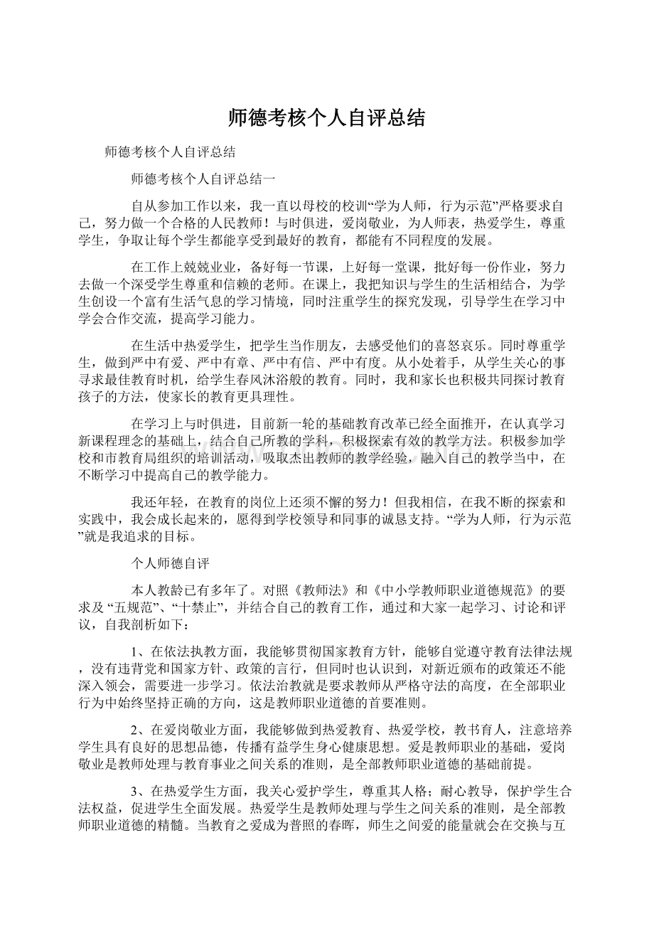 师德考核个人自评总结Word格式文档下载.docx