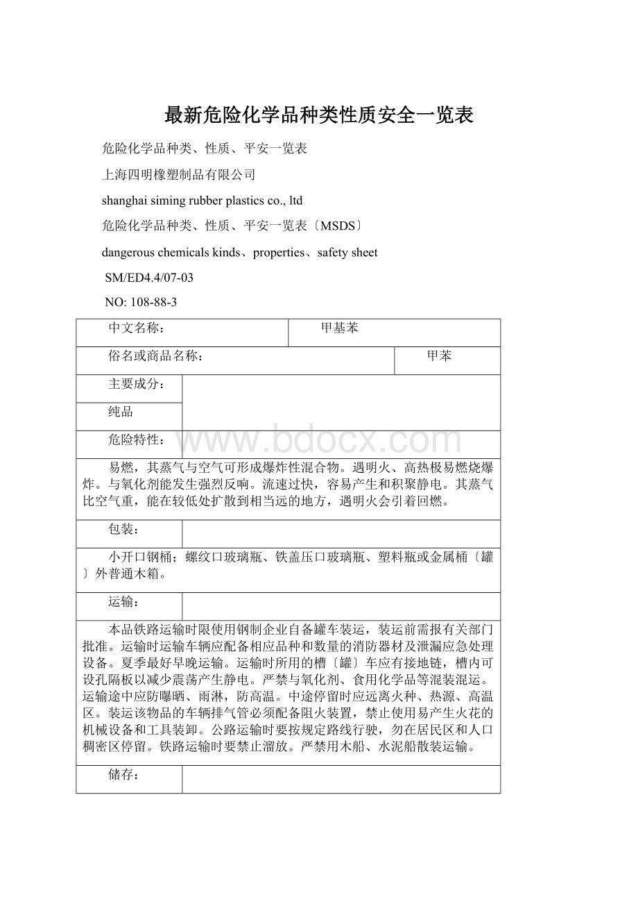 最新危险化学品种类性质安全一览表.docx_第1页