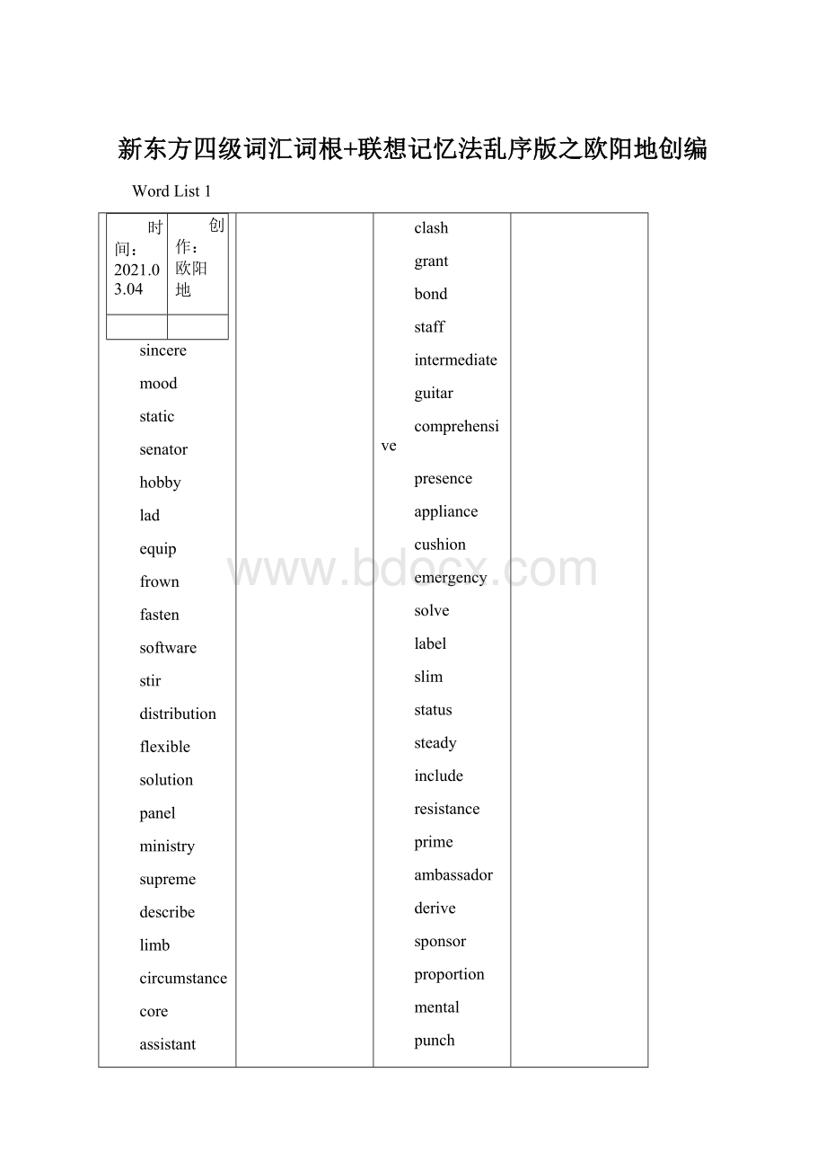 新东方四级词汇词根+联想记忆法乱序版之欧阳地创编Word文档下载推荐.docx_第1页