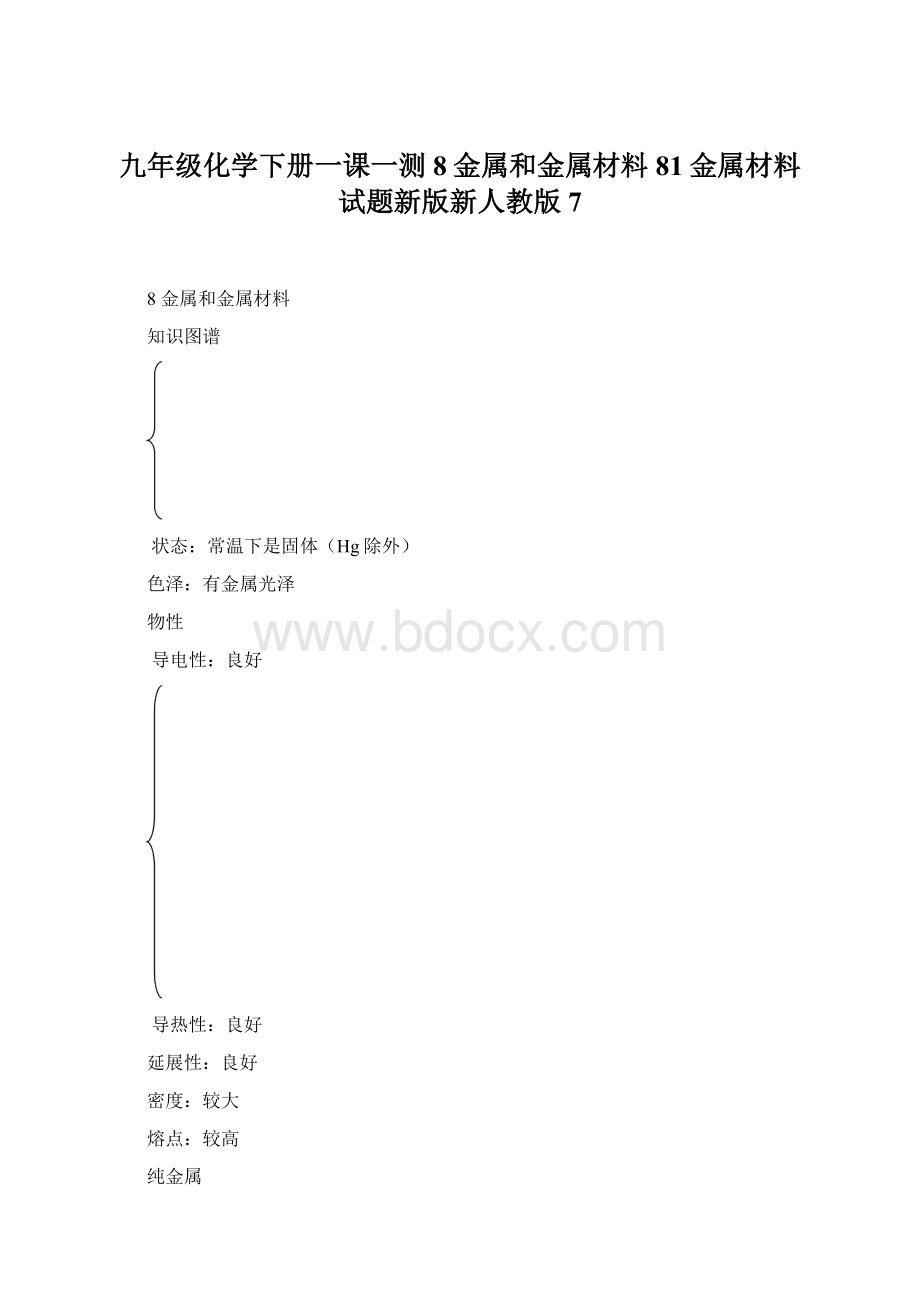 九年级化学下册一课一测8金属和金属材料81金属材料试题新版新人教版7.docx_第1页