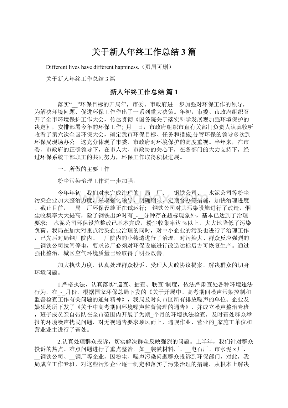 关于新人年终工作总结3篇Word文档格式.docx