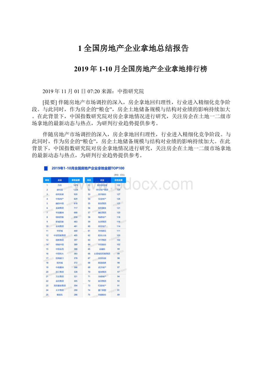 1全国房地产企业拿地总结报告.docx