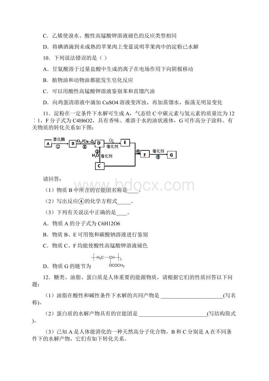 高二化学暑期系统复习10油脂糖类蛋白质附解析.docx_第3页