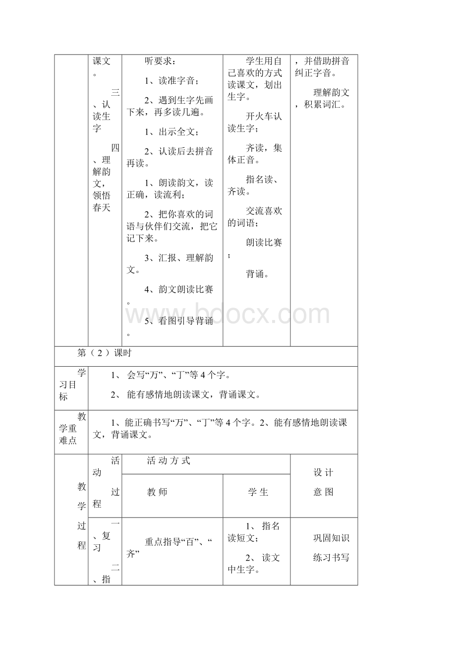 强烈推荐小学一年级语文下册全册电子教案表格式11.docx_第2页