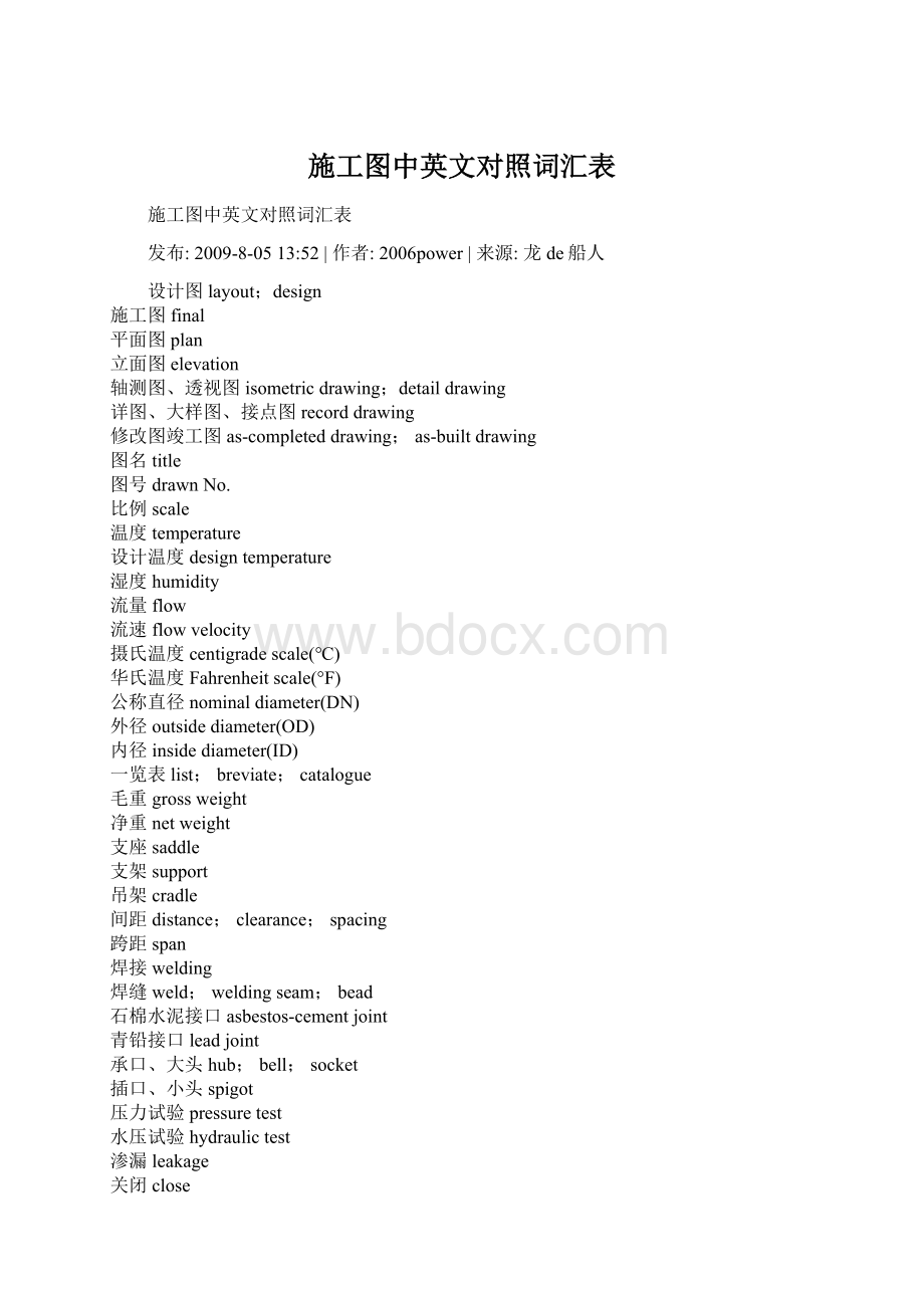 施工图中英文对照词汇表.docx