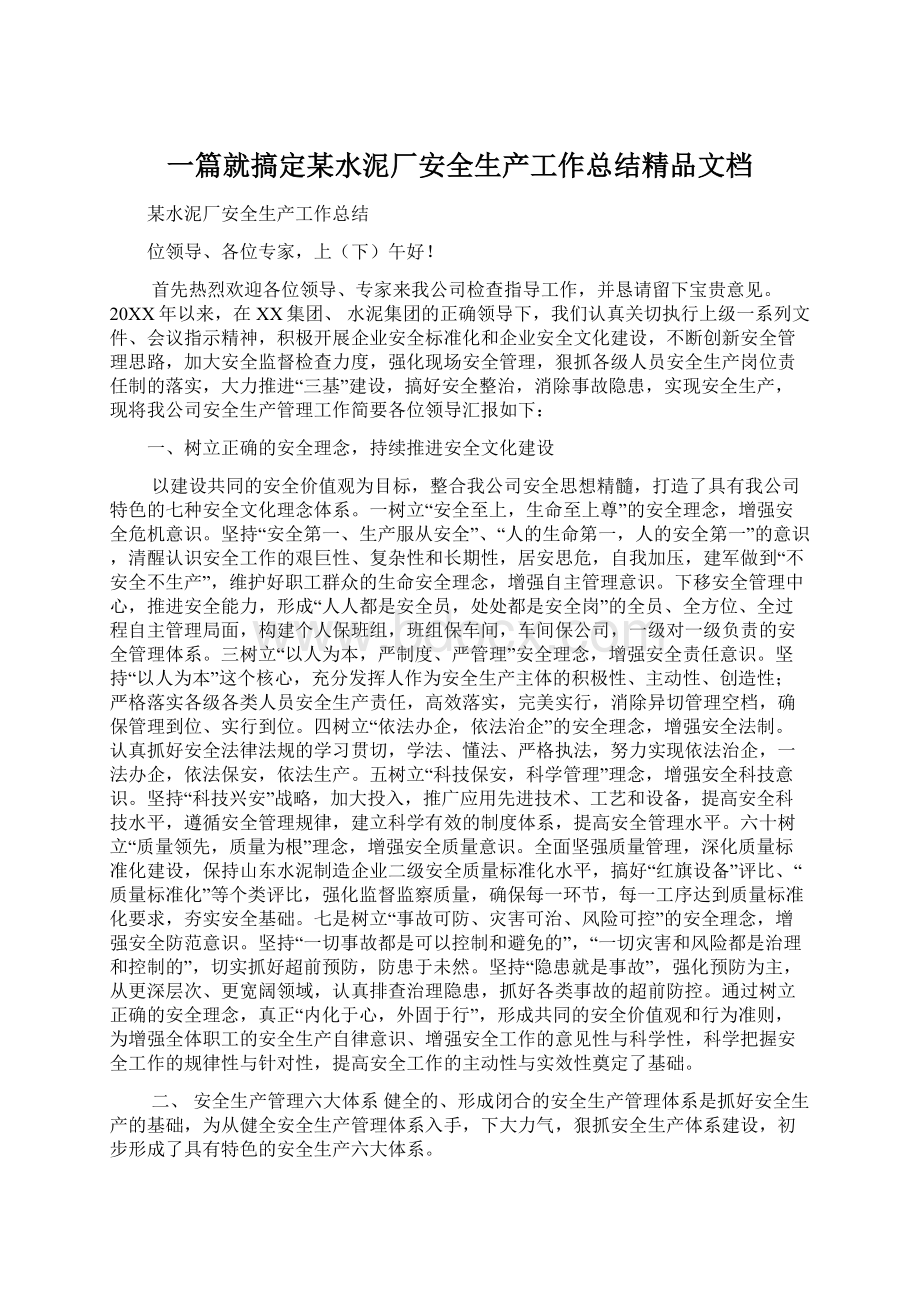 一篇就搞定某水泥厂安全生产工作总结精品文档.docx