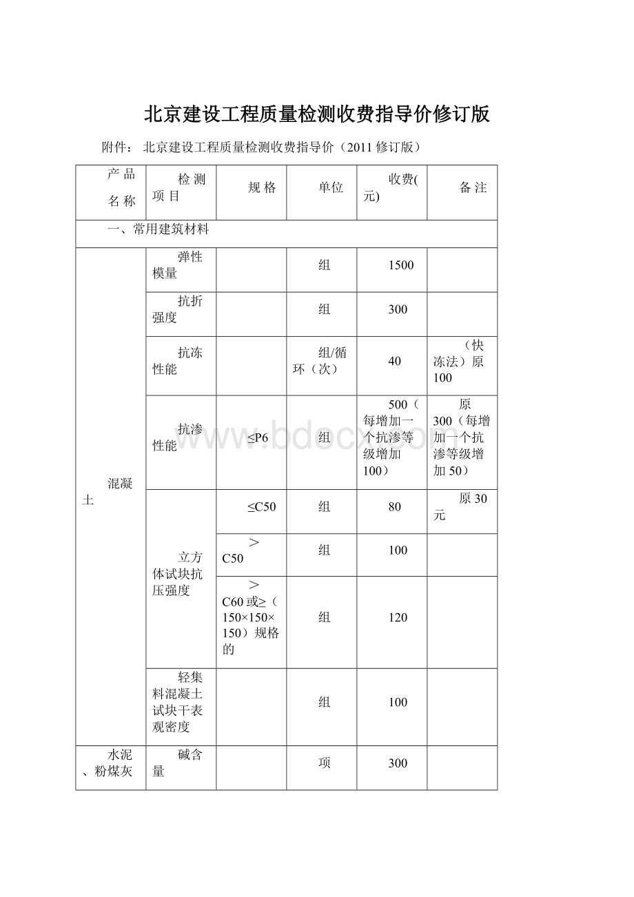 北京建设工程质量检测收费指导价修订版Word下载.docx_第1页