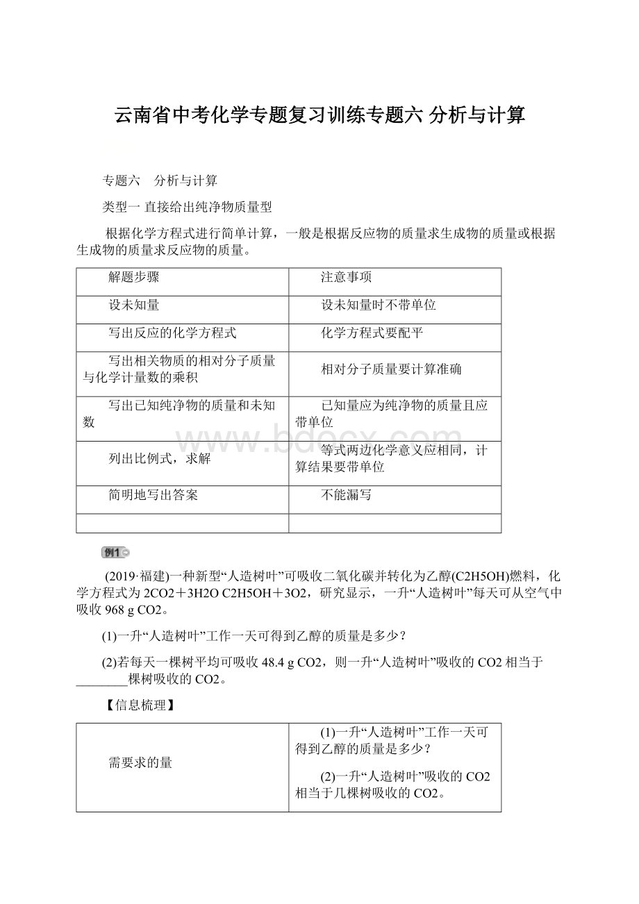 云南省中考化学专题复习训练专题六 分析与计算.docx