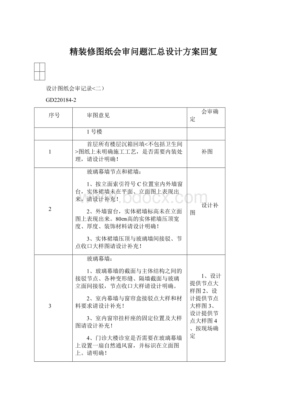 精装修图纸会审问题汇总设计方案回复Word下载.docx