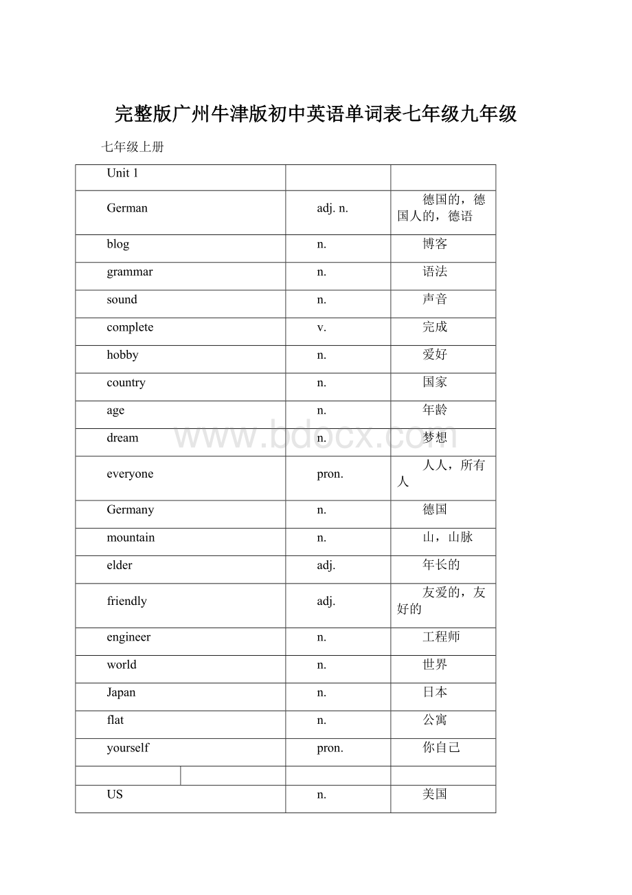 完整版广州牛津版初中英语单词表七年级九年级.docx