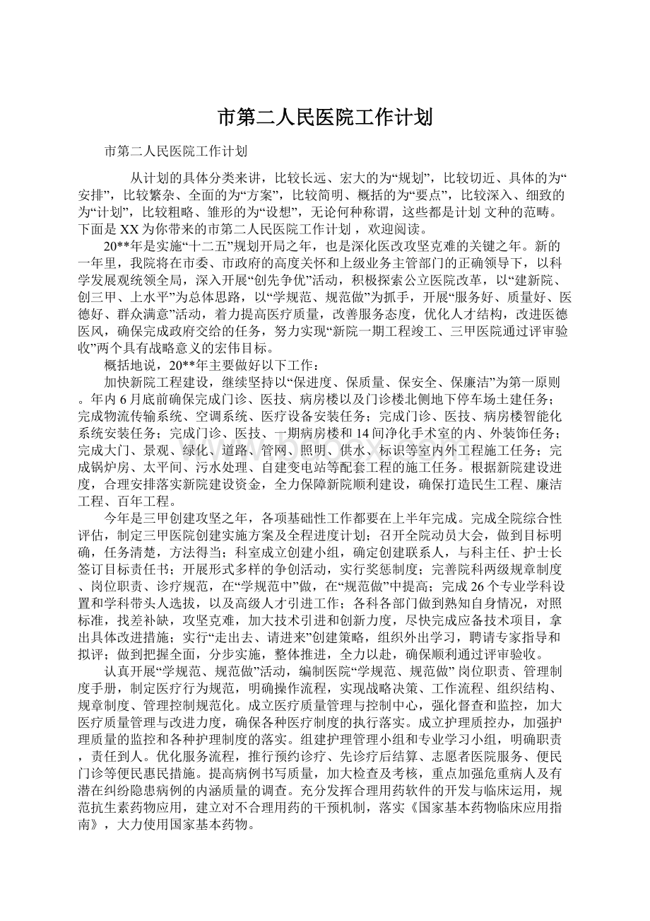 市第二人民医院工作计划.docx_第1页