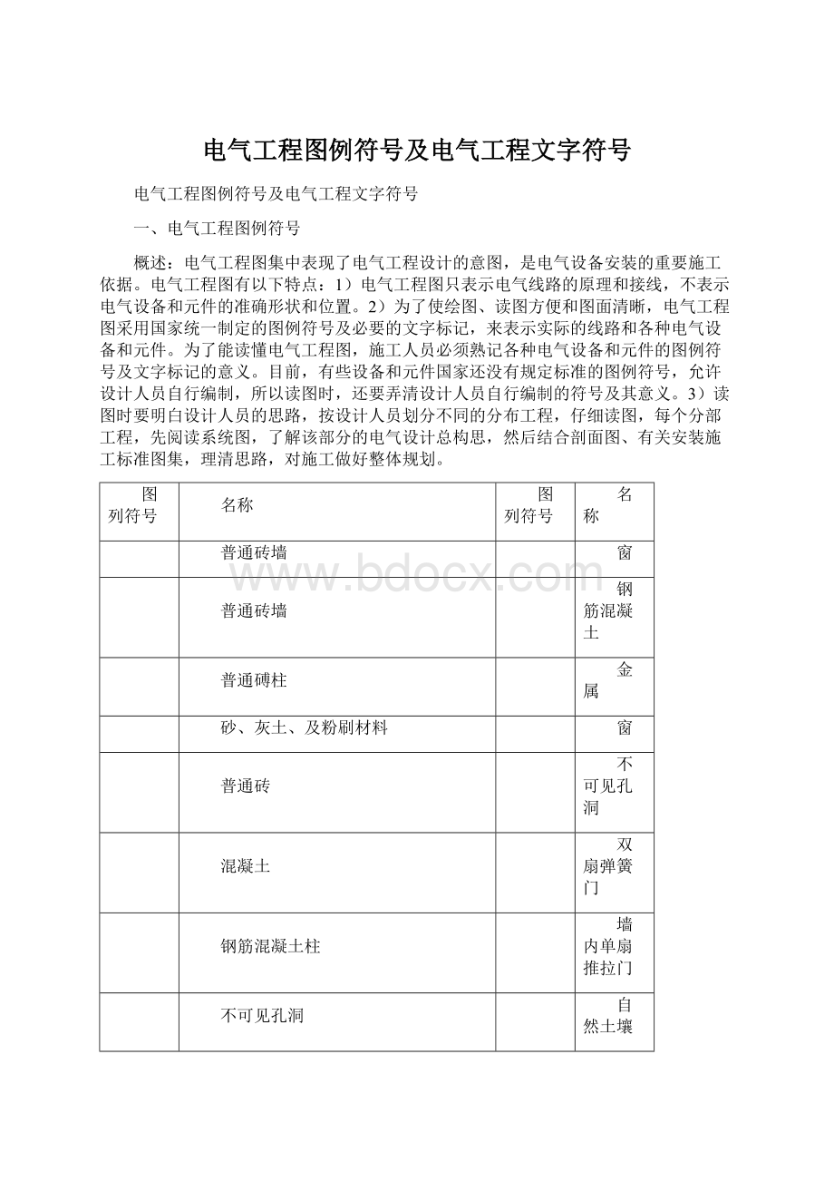 电气工程图例符号及电气工程文字符号.docx