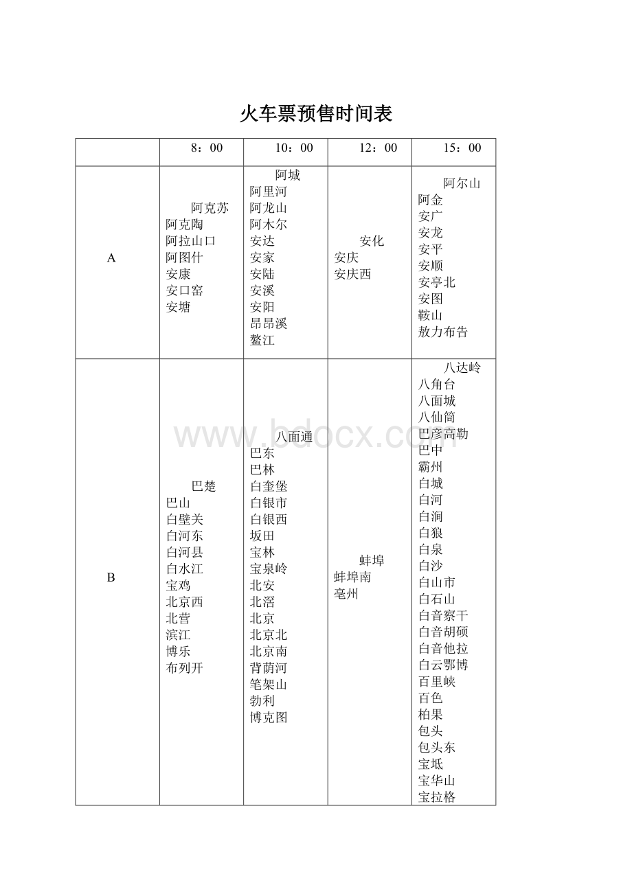 火车票预售时间表Word文件下载.docx_第1页