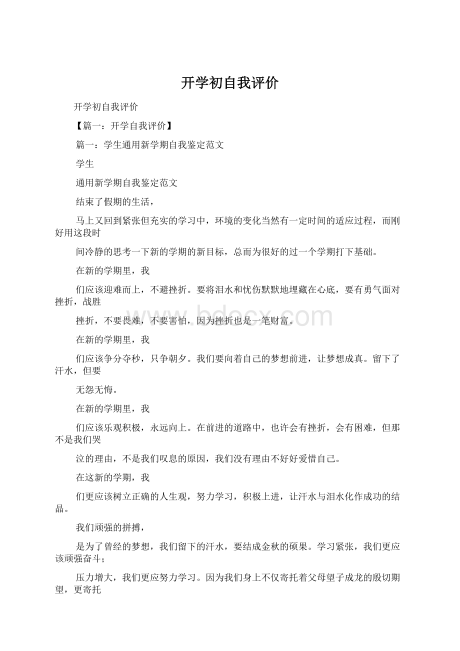 开学初自我评价Word文档格式.docx