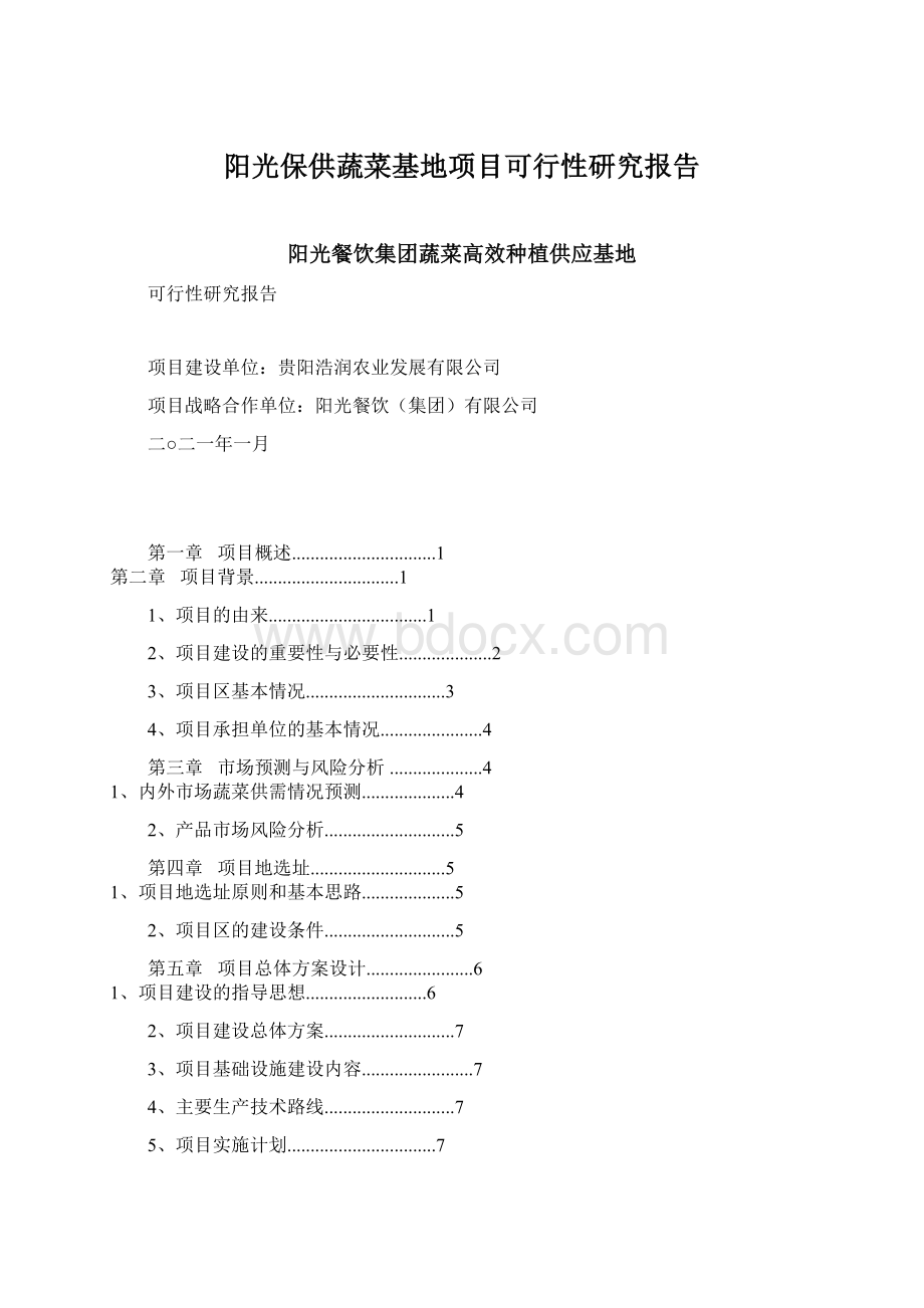 阳光保供蔬菜基地项目可行性研究报告Word文档格式.docx_第1页