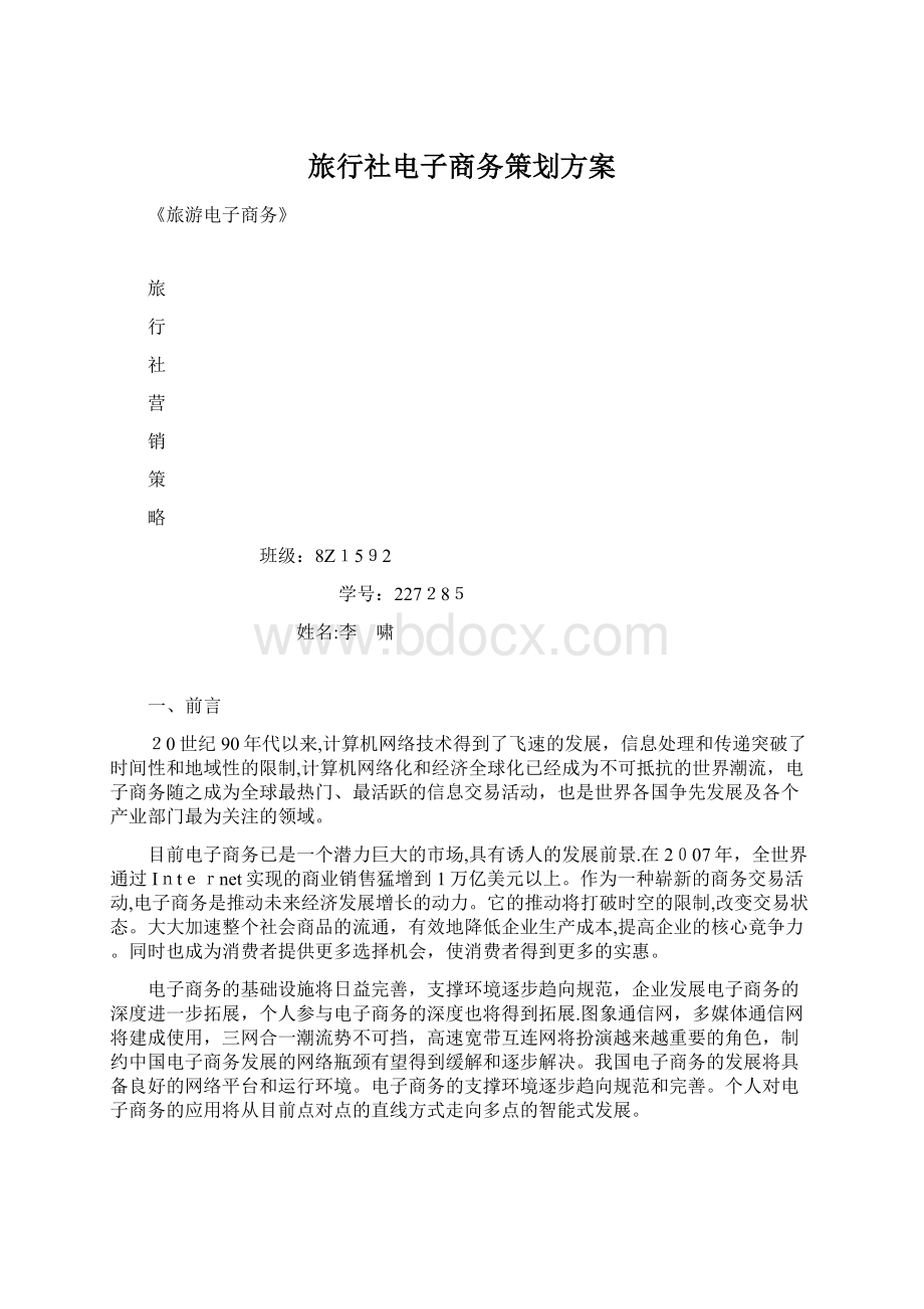 旅行社电子商务策划方案Word文档格式.docx_第1页