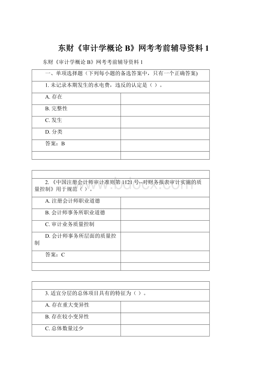 东财《审计学概论B》网考考前辅导资料1.docx_第1页