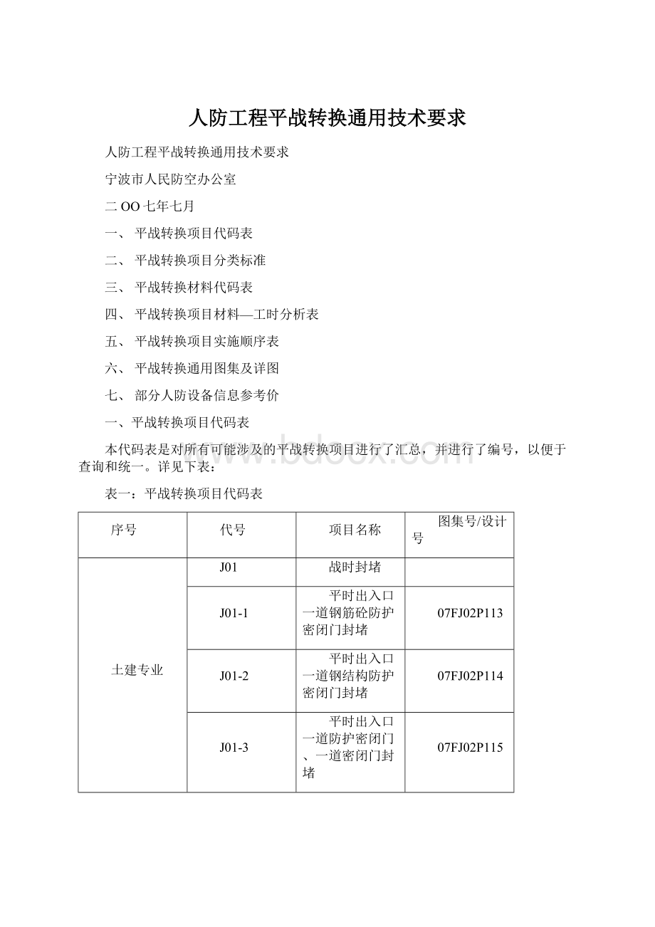 人防工程平战转换通用技术要求Word文档格式.docx