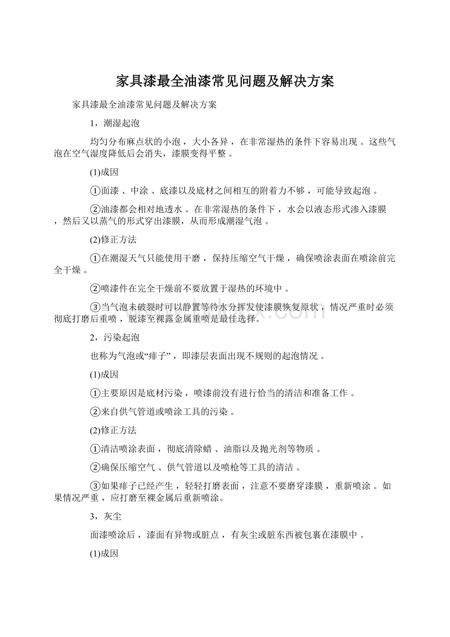 家具漆最全油漆常见问题及解决方案.docx