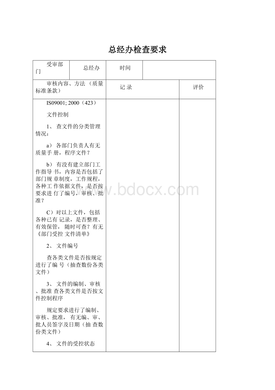 总经办检查要求.docx