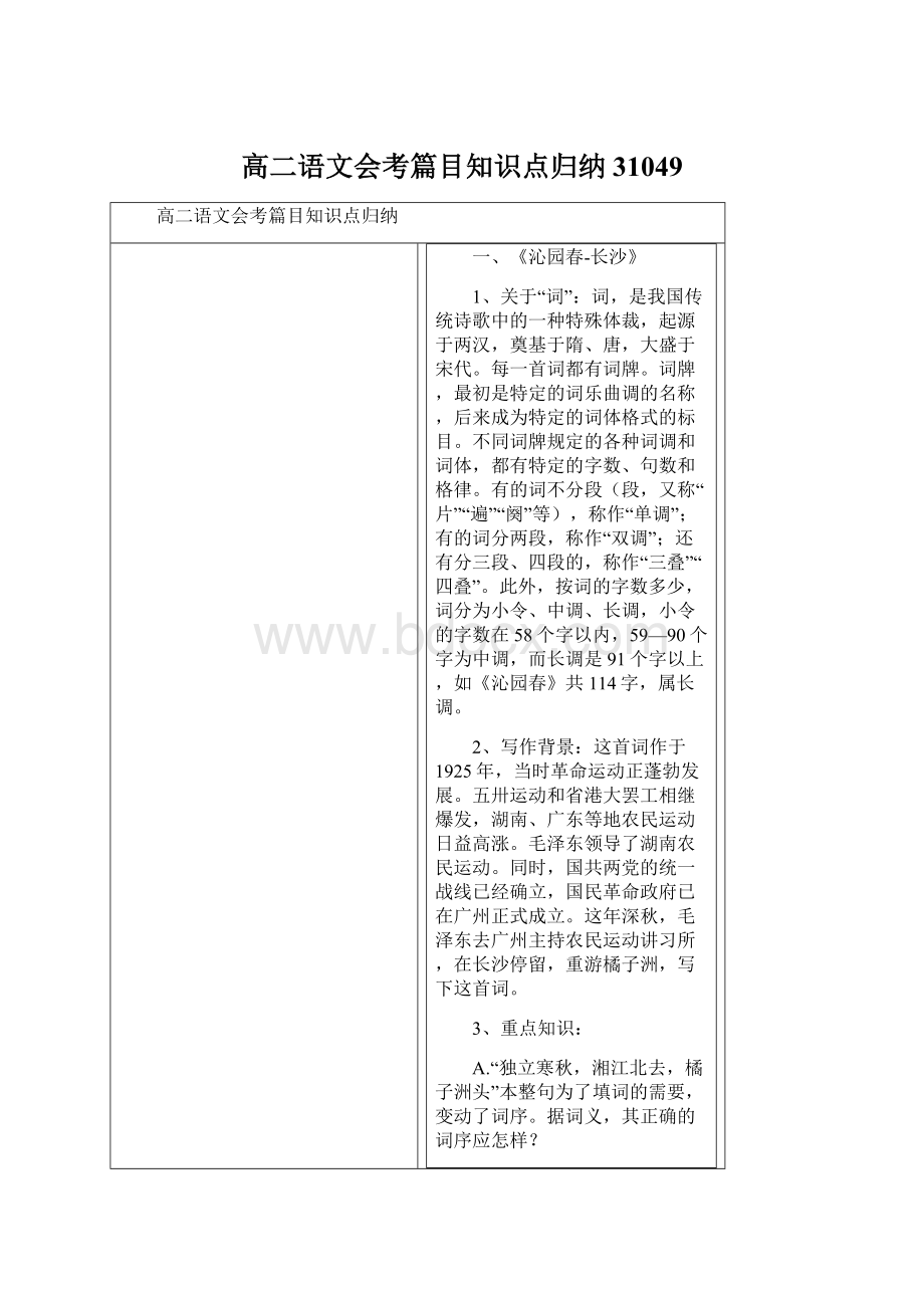 高二语文会考篇目知识点归纳31049Word文档格式.docx_第1页