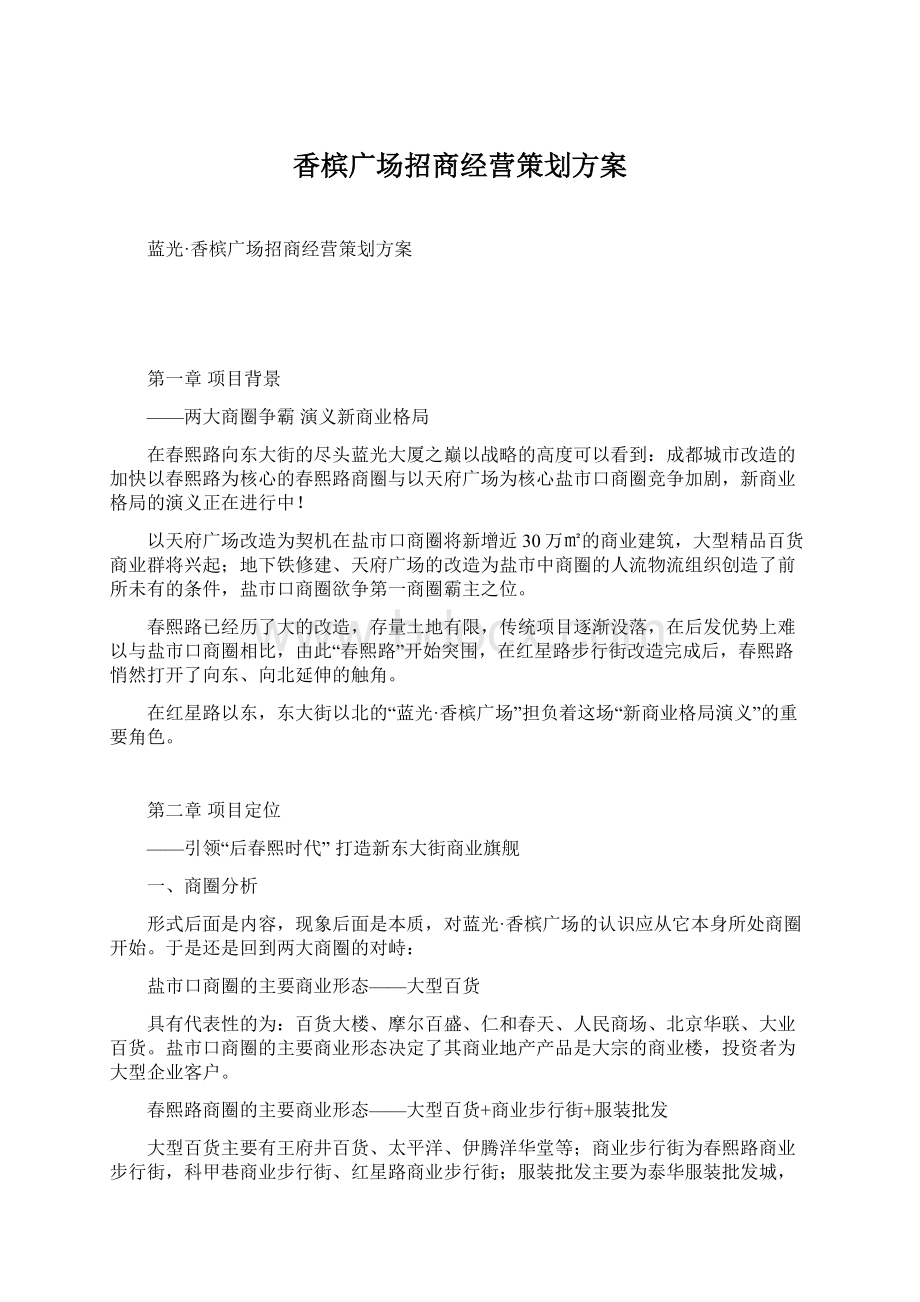 香槟广场招商经营策划方案Word文档格式.docx_第1页