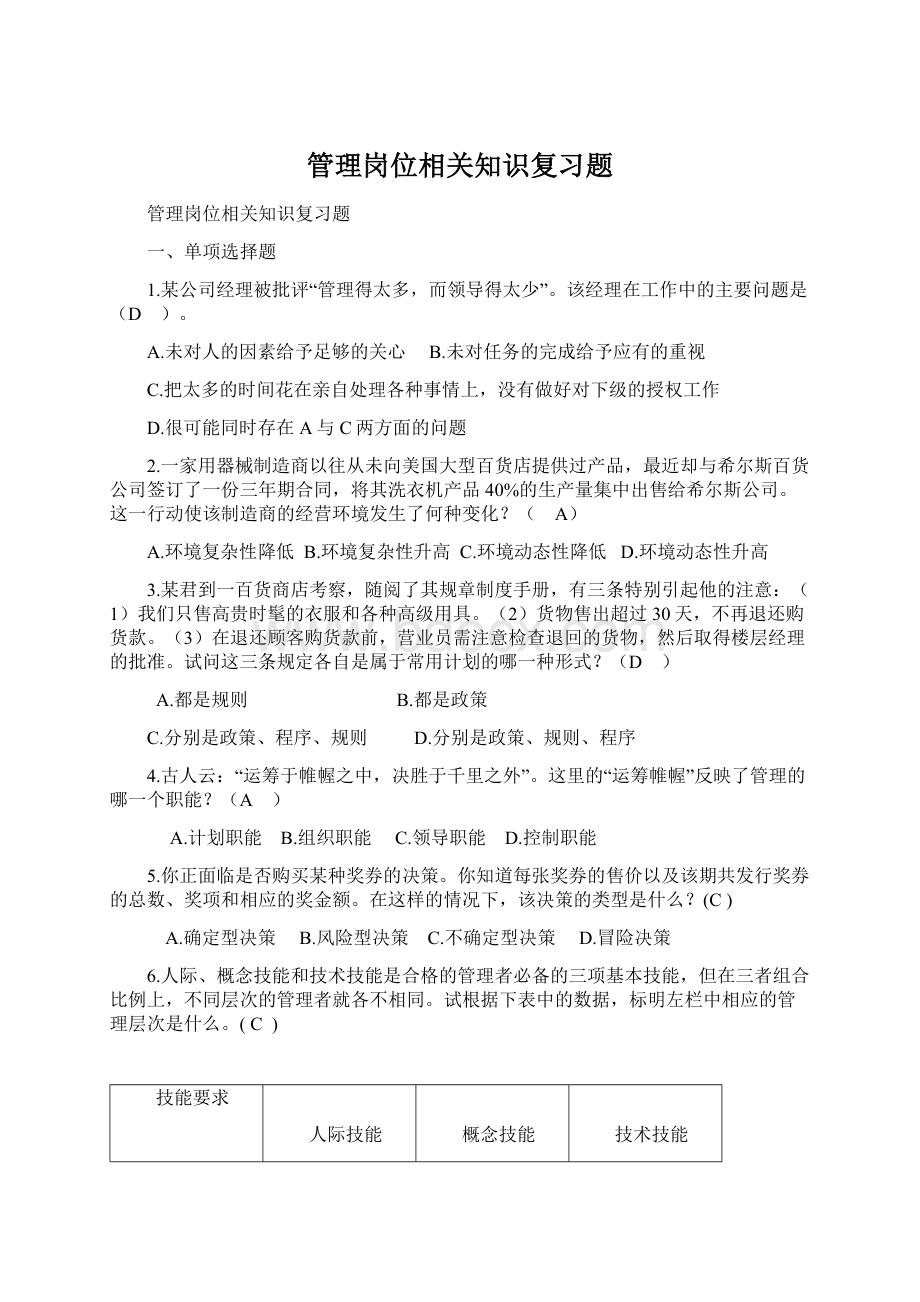 管理岗位相关知识复习题.docx_第1页